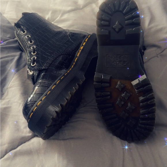 Dr. Martens Black Croc Combat Boots - Picture 7 of 8